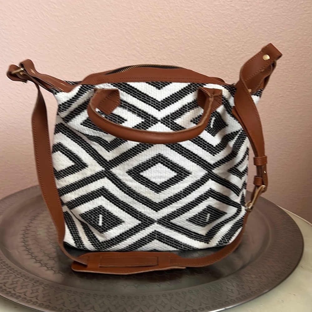 Tribe Alive boho satchel. Black and white design. Never worn.